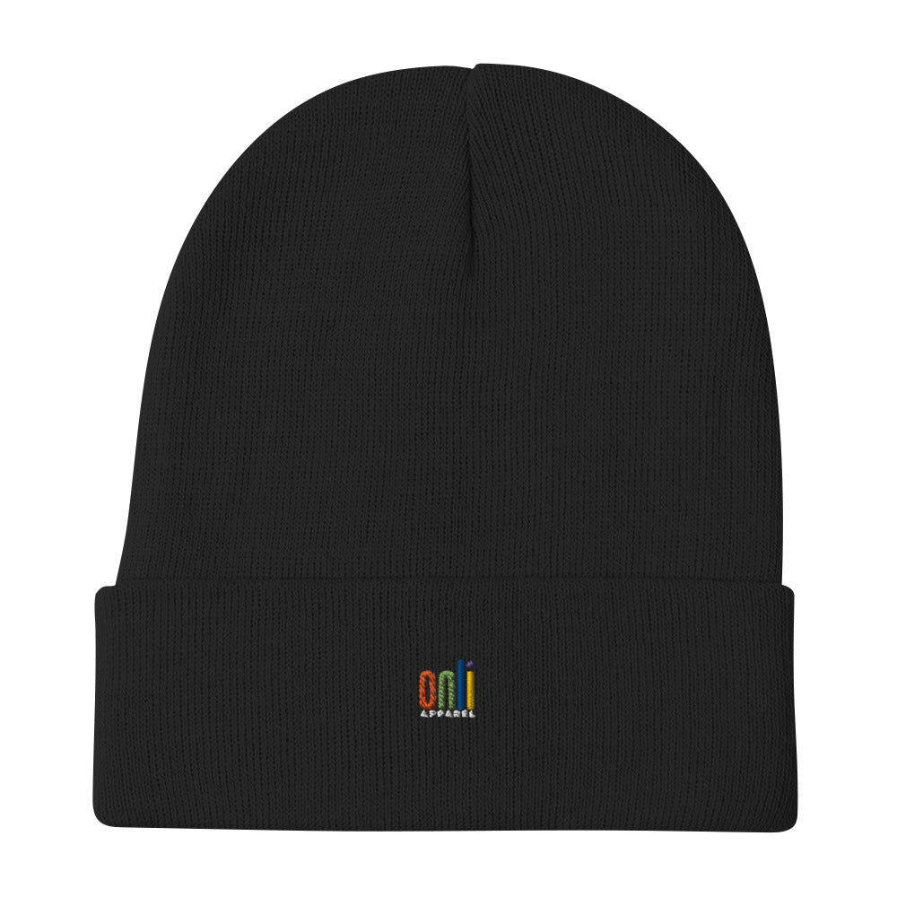 Trendy Apparel Shop 'Rock On' Embroidered Ribbed Beanie - Black Knit Cuffed Hat (One Size)